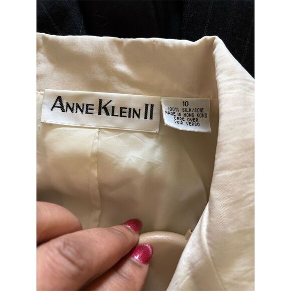 Anne Klein Women's Ivory Silk Jacket Size 10 Vintage Mid-Length Formal - Picture 10 of 11